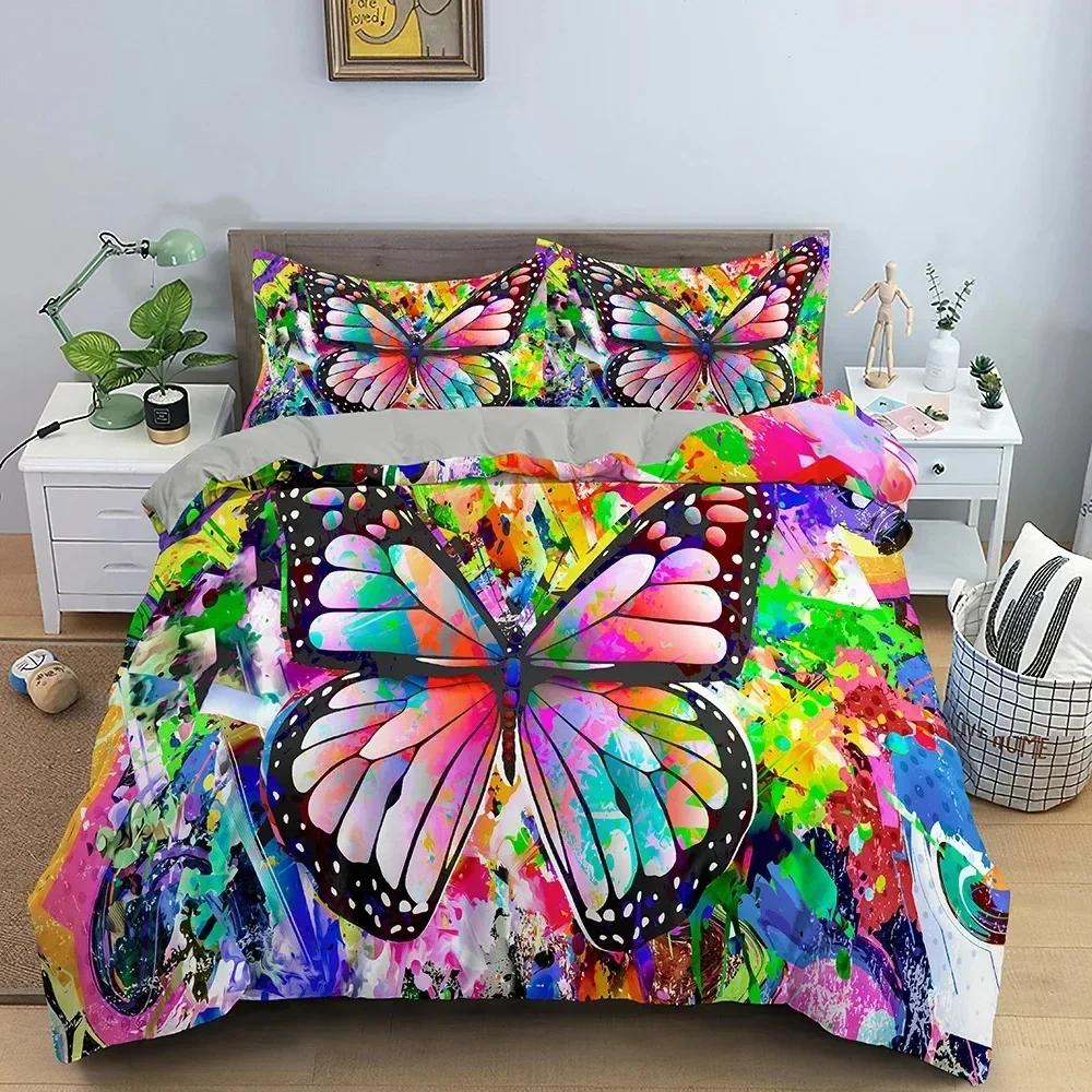 Fjäril Blommigt Vackert Blomma Sängkläder Set Pojkar Flickor Twin Queen Size Påslakan Örngott Säng Barn Vuxen Hemtextil