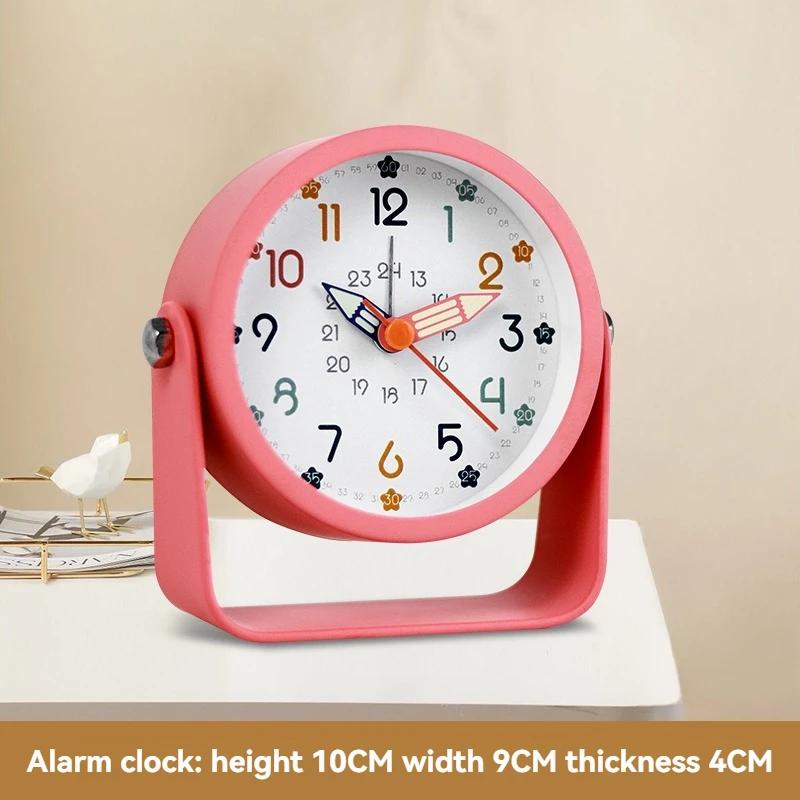 Silent Metal Alarm Clock with Night Light & Educational Features, Minimalist Quartz Clock for Student Desk and Office Decor