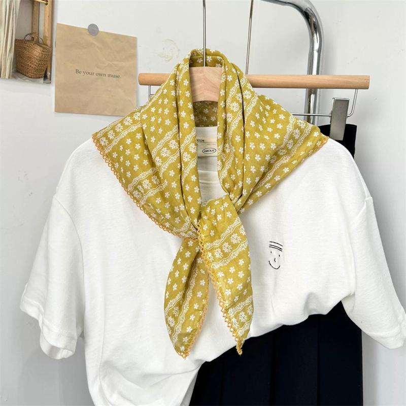 Vintage Square Floral Scarf Small Shawl Headscarf Korean Style Neck Protection Scarf