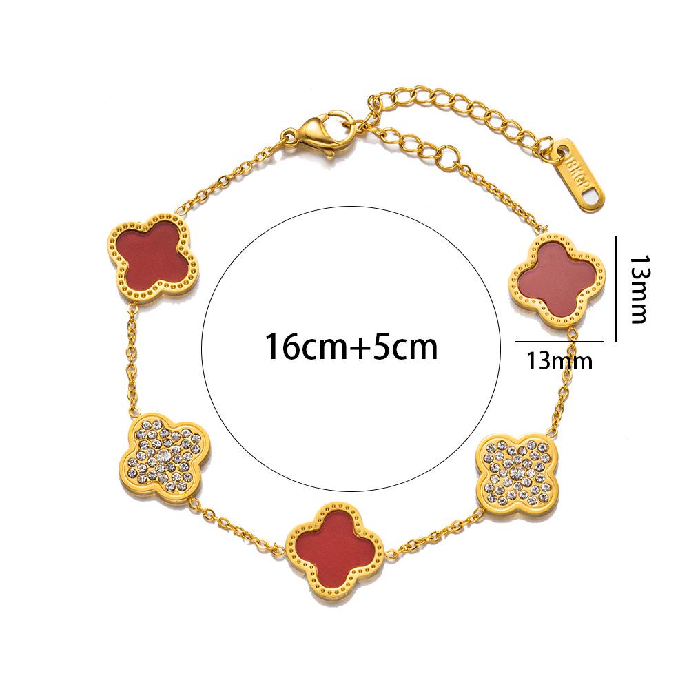 Non-Fading Rose Gold 18K Four-Leaf Clover Bracelet with Diamond Accent – European & American Style Charm Jewelry