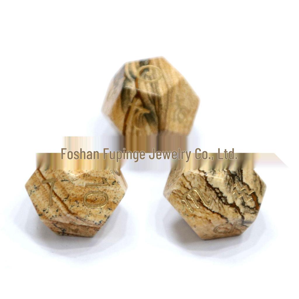 Transgraniczny zestaw kości D12 z naturalnego kryształu kwarcu Zodiak i Tarot