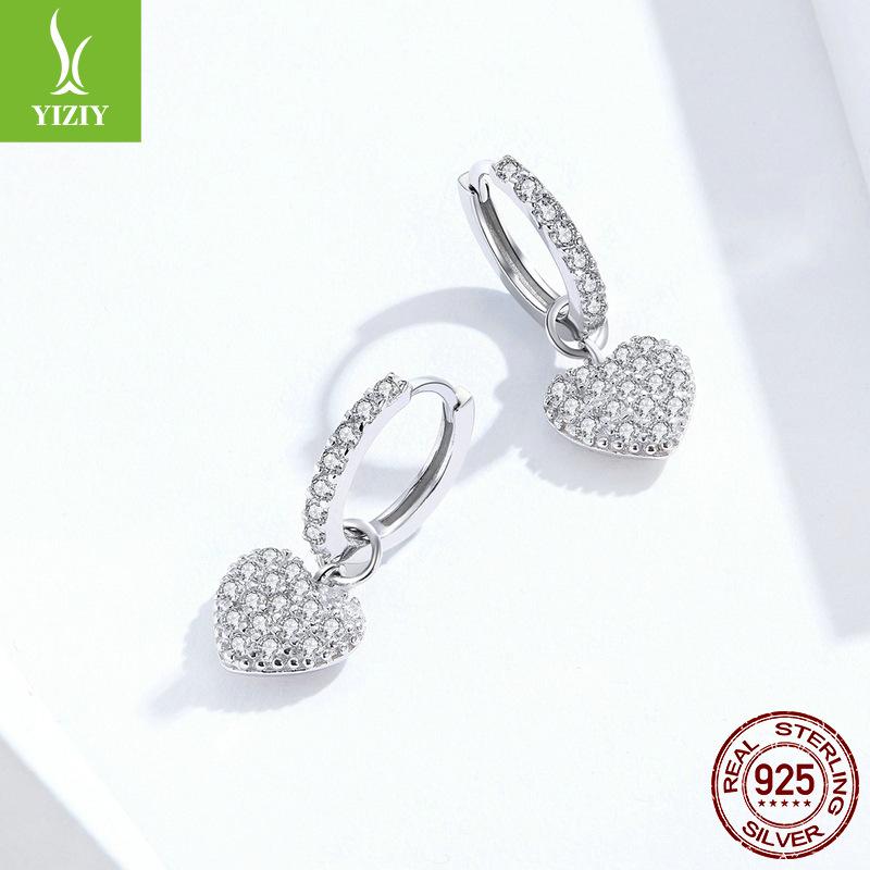 Love S925 Sterling Silver Heart Earrings Women'S Fashion Zircon Style Sterling Silver Ear Buckles Sce821