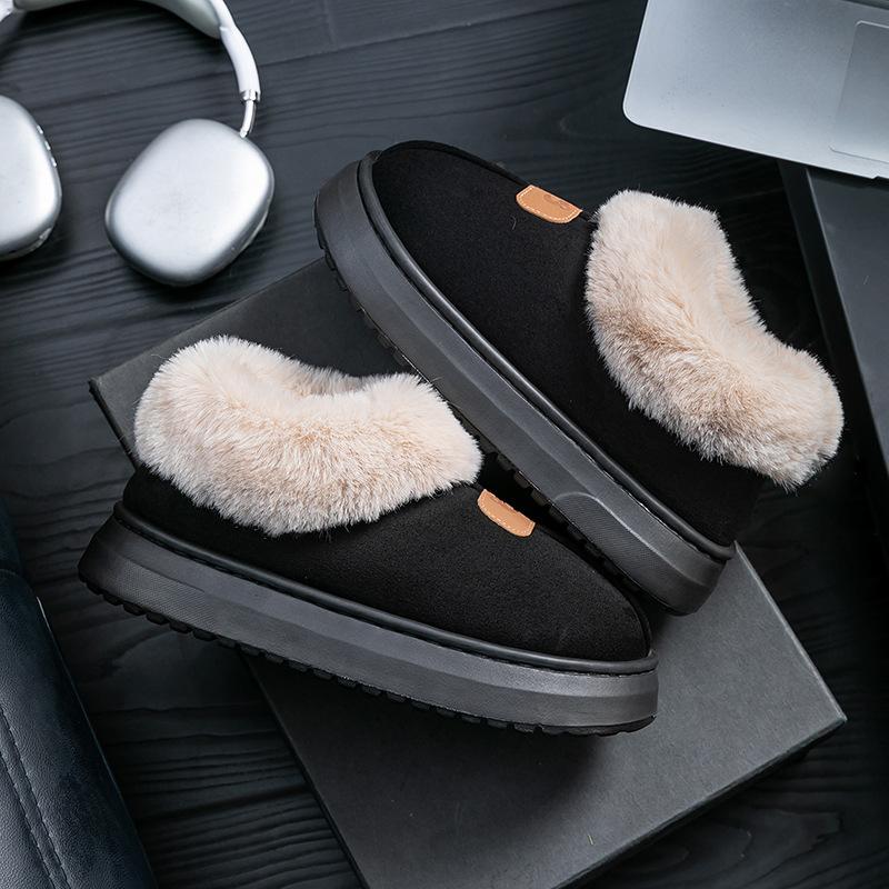 Heel cotton slippers, piled and thickened indoor home warmth in winter, plush cotton shoes