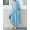 Women's Ramie Lantern Sleeve A-line Midi Dress