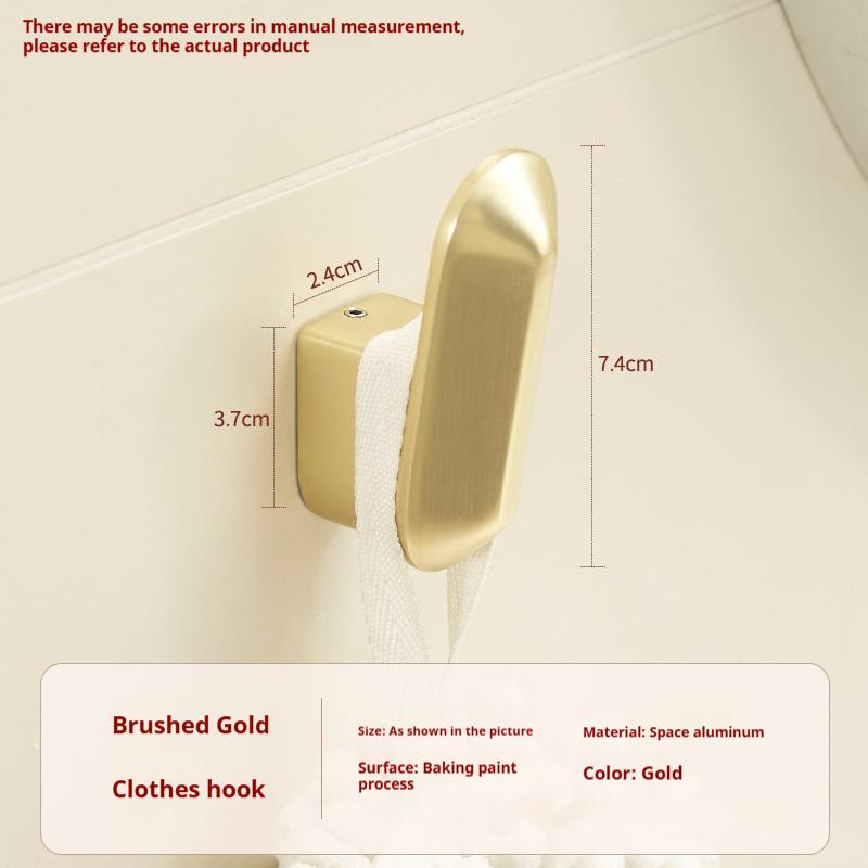 New Aluminum Single Hook Metal Hat and Coat Seamless Hook for Kitchen and Bathroom Use Behind Door