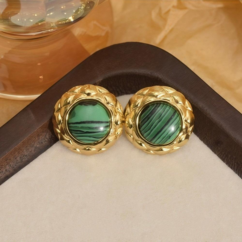 Stainless Steel Flower Earrings Oblate Shape Round Earrings Fashion Opal Earrings  Party