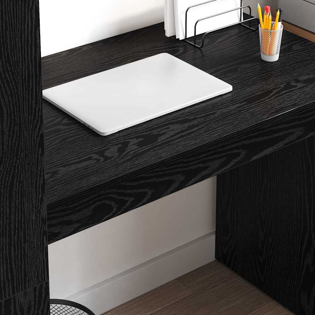 Desk with Shelf Black Oak Effect 113 x 54 x 120 cm