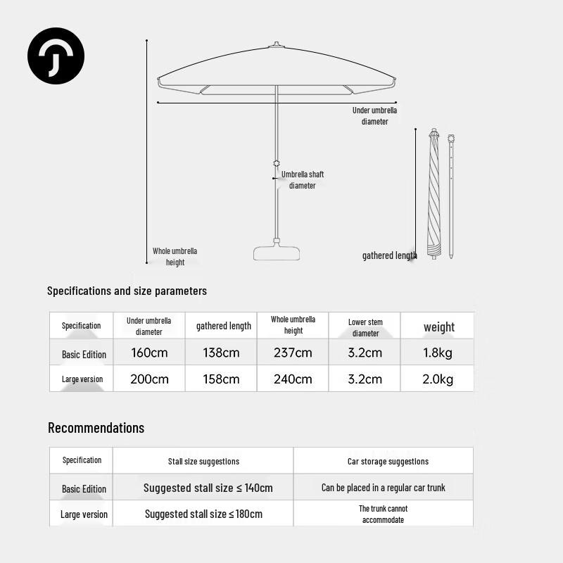Yunpo Outdoor Portable Stall & Camping Shade Umbrella