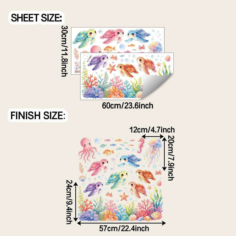 Watercolor Underwater World Turtle Coral Living Room Bathroom Toilet Home Decoration Wall Stickers