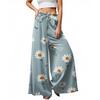 Women's Palazzo Pants Boho Floral Wide Leg Trousers Summer Beach High Waisted Flowy Pants With Pockets
