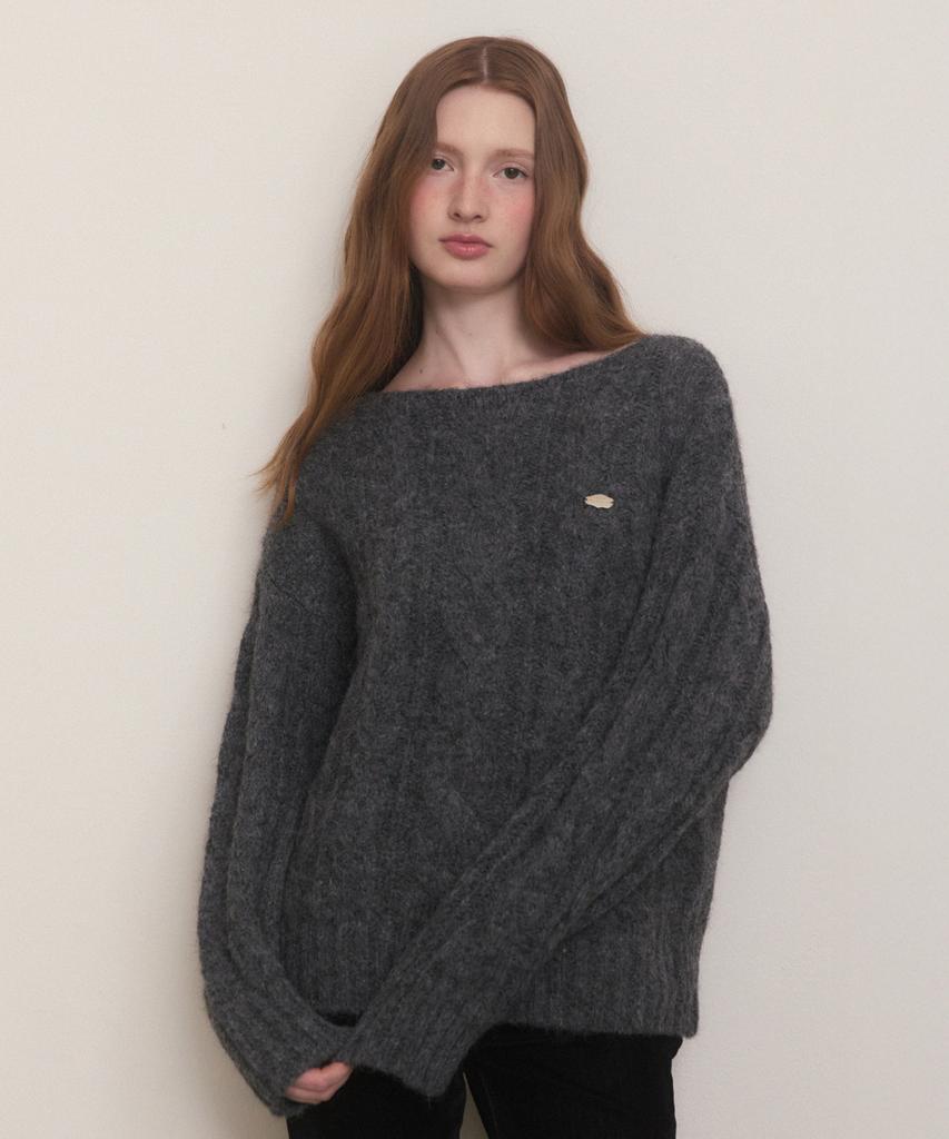 ADAUL Boat Neck Hairy Twist Knit - Charcoal