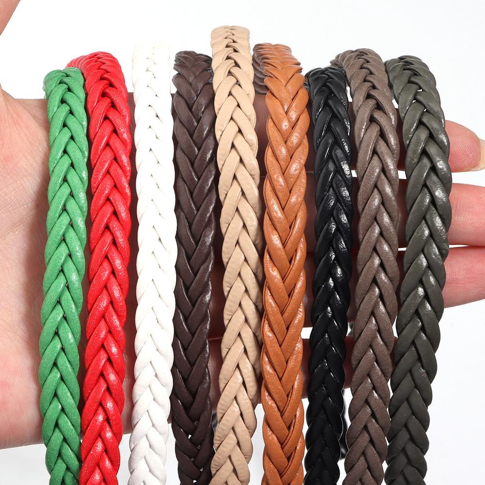 5m/lot 8mm Braided Genuine Leather Cords Colored Flat Leather Rope For Handmade Bracelet Making Finding DIY Necklace Accessories