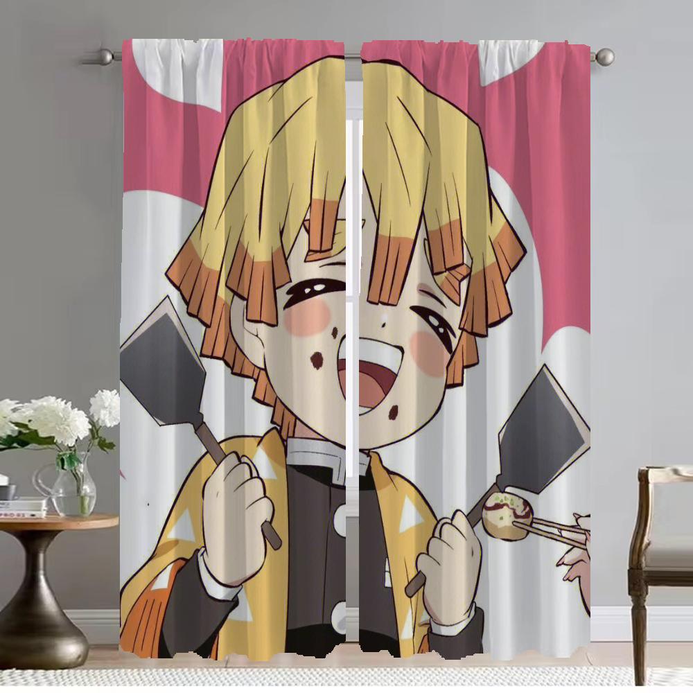 Home Interior Curtains 2 Pieces Demon Slayer Curtains Child Room Blackout Curtain for Room 2 Panel Shades Partition Living