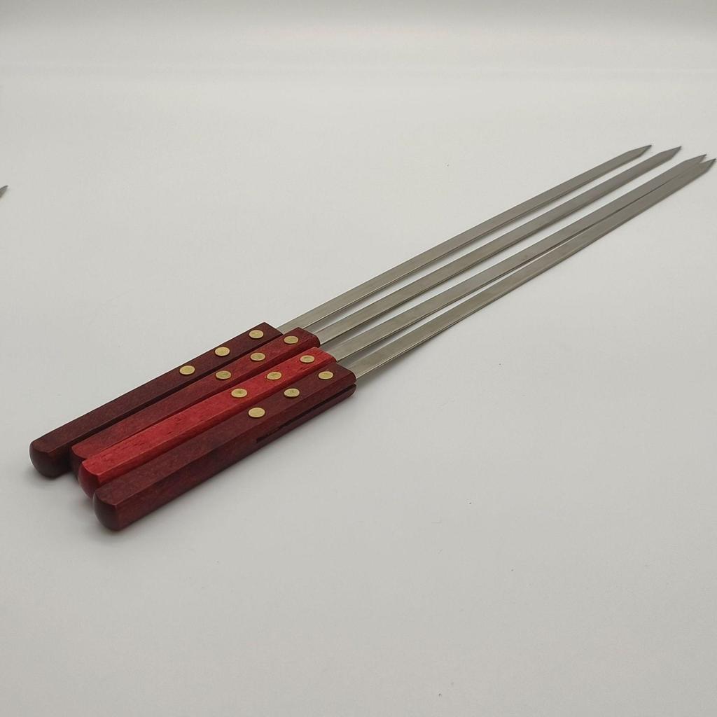 Large Stainless Steel BBQ Skewers with Wooden Handle for Outdoor Camping