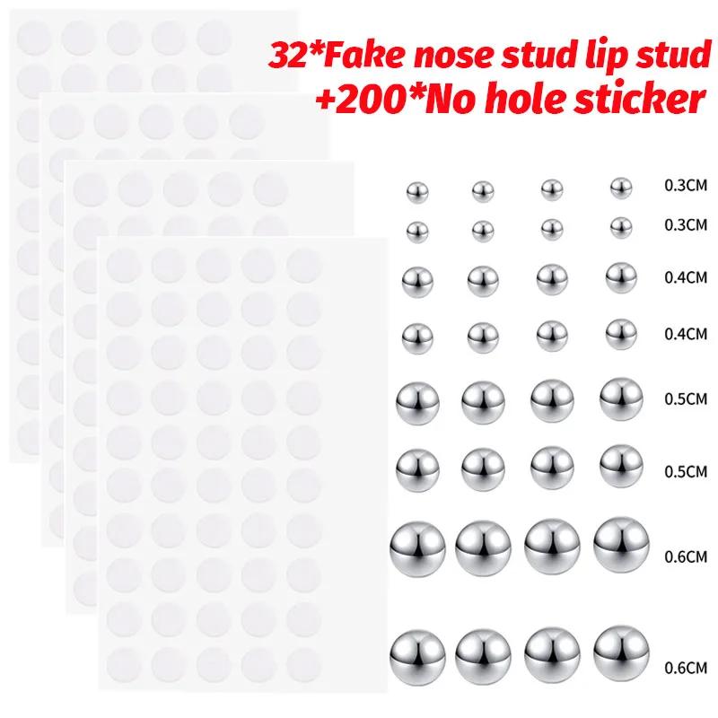 Fake Piercing Stud Set Fake Nose Ring Stud with Sticker Pack Fake Eyebrow Lips Piercing Non Piercied Earring Stud Body Jewelry
