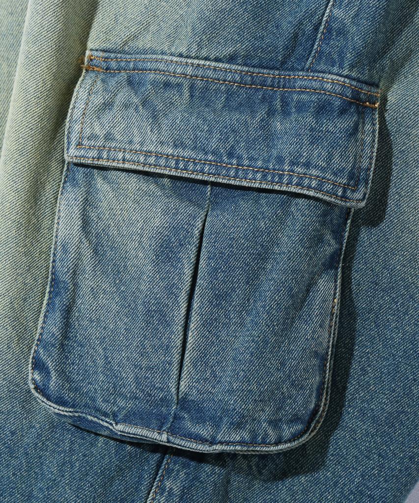 Dimiteulibeullaeg Bio-Washed Cargo Bermuda Denim Pants_Indigo