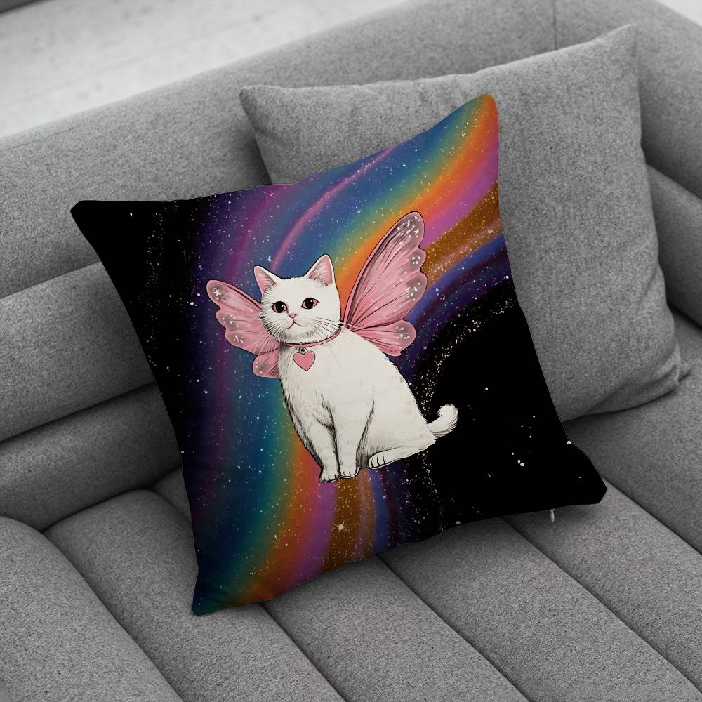 Cute Funny Rainbow Alien Cat Pillow Case Pillowcase Home Sofa Cushions Car Cushions Pillowcover Office Pillowshell Pillow