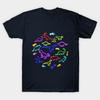 Men Black Print T-shirt Neon Dinosaurs No-Cut Transfer Paper Print Cotton Tshirt