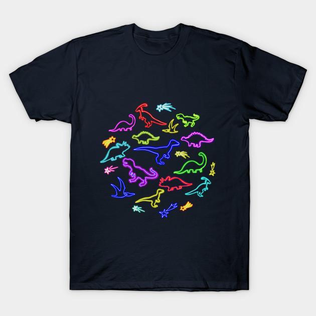 Men Black Print T-shirt Neon Dinosaurs No-Cut Transfer Paper Print Cotton Tshirt 2XL тёмно-синий