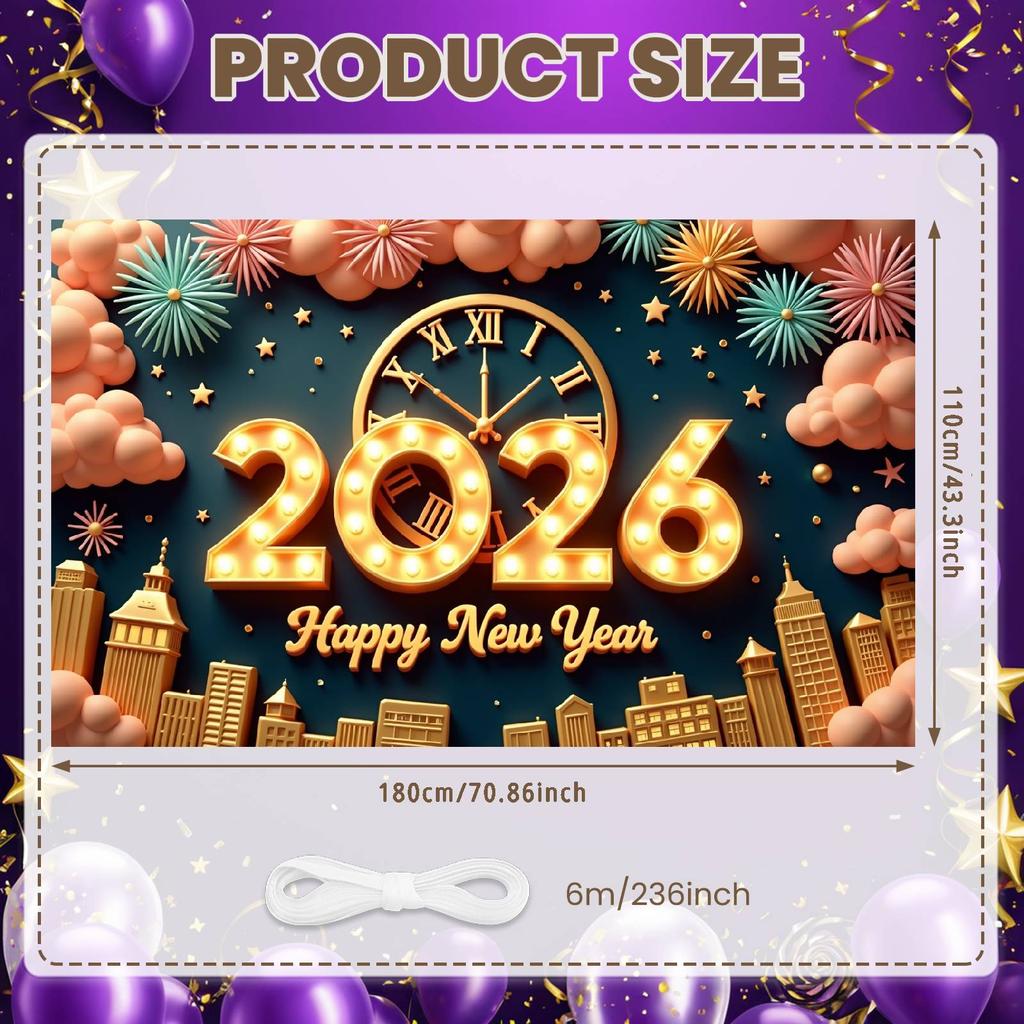 Clock Tower Banner Festive Decor New Year Backdrop New Year Eve Backdrop Clock Tower Pattern Happy New Year Banner