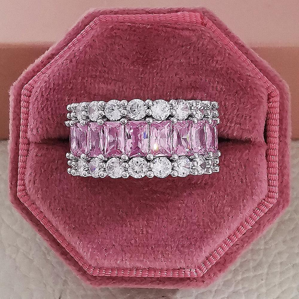 

Кольцо с цирконием в европейском и американском стиле: Женское элегантное кольцо с микро-инкрустацией цирконами R6136 Size 10 розовый