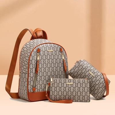 Mochilas de moda para mujer, nuevo conjunto de 3 piezas de bolsos de mano de gran capacidad con monederos, bolsos de hombro dobles con estampado vintage