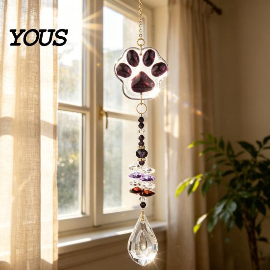 Exquisite Craftsmanship Wind Chime Crystal Cat Paw Chimes, Suncatchers for Windows Hanging, Rainbow Light Prism Maker Indoor Outdoor Home Garden Decor