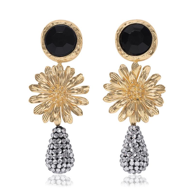 Fashion Alloy Sun Flower Drop Earrings for Women Party Bling Crystal Statement Bridal Drop Earrings Jewelry