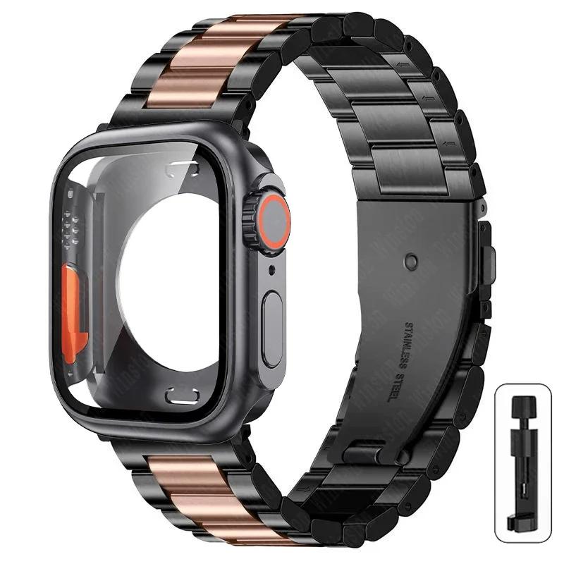 Strap+Case for Apple Watch Band 46mm 42mm 45 41 40 44mm Stainless Steel Bracelet  PC Cover for Iwatch Series11 10 9 8 7 6 SE 5 4