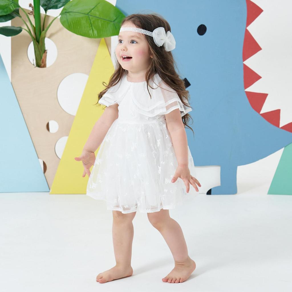 Famuka Baby Summer Tulle Skirt Cotton Coverall Dress with Solid Beige Sizes Girls' Dress, Ruffles, (White 3, 12-18M)