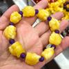 Beeswax Bear Bracelet with Amber Chain & Patina Bear Pendant in Chicken Fat Yellow