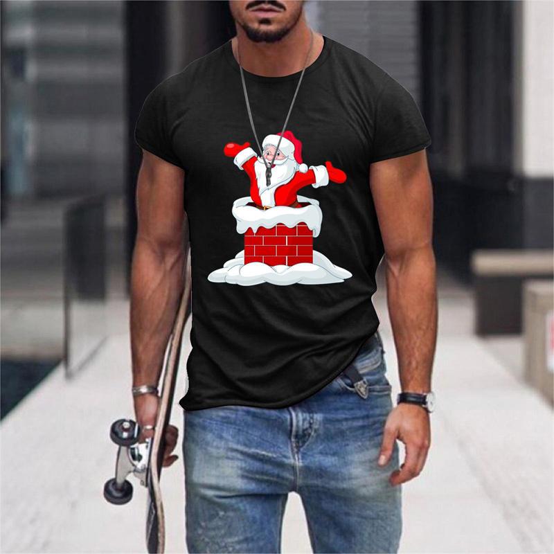 Santa Claus Deer Pattern T Shirt For Men Christmas 3D Printed Tees Summer Casual Loose T-Shirts O-Neck Short Sleeve Tops