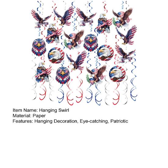 48 Pcs Patriotic Hanging Swirls Decoration Eagle American Flag Ceiling Hanging Foil Streamers for Veteran Day Party