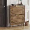 60 cm Schuhschrank aus Nussbaumholz im Mid-Century Modern Stil - Freistehendes Möbelstück mit 2 Klappfächern, Ideal für Eingangsbereich, Flur und Foyer