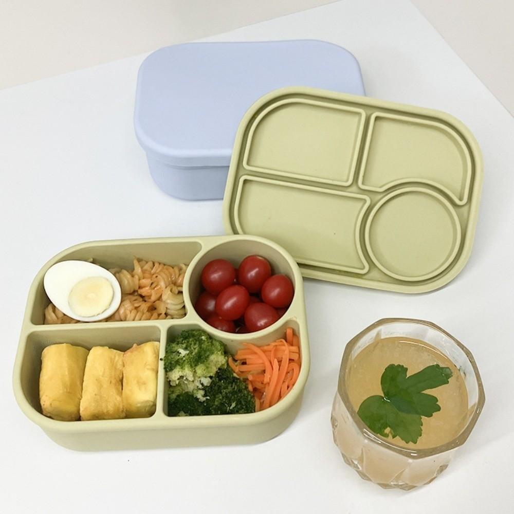 Leak-Proof Microwaveable Silicone Lunch Box 4 Grids Food Storage Container Pantry
