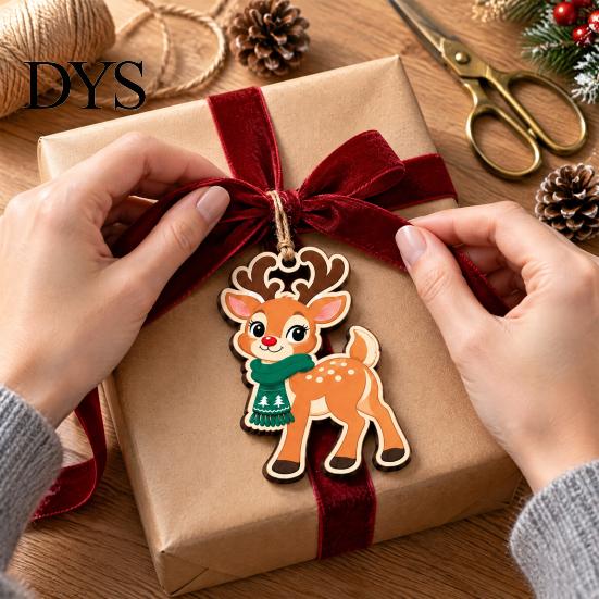 Winter Seasonal Ornaments 6Pcs Wooden Reindeer Christmas Ornament, Cute Deer Hanging Decor Tree Accessories with Jute String, Holiday Pendant for Home