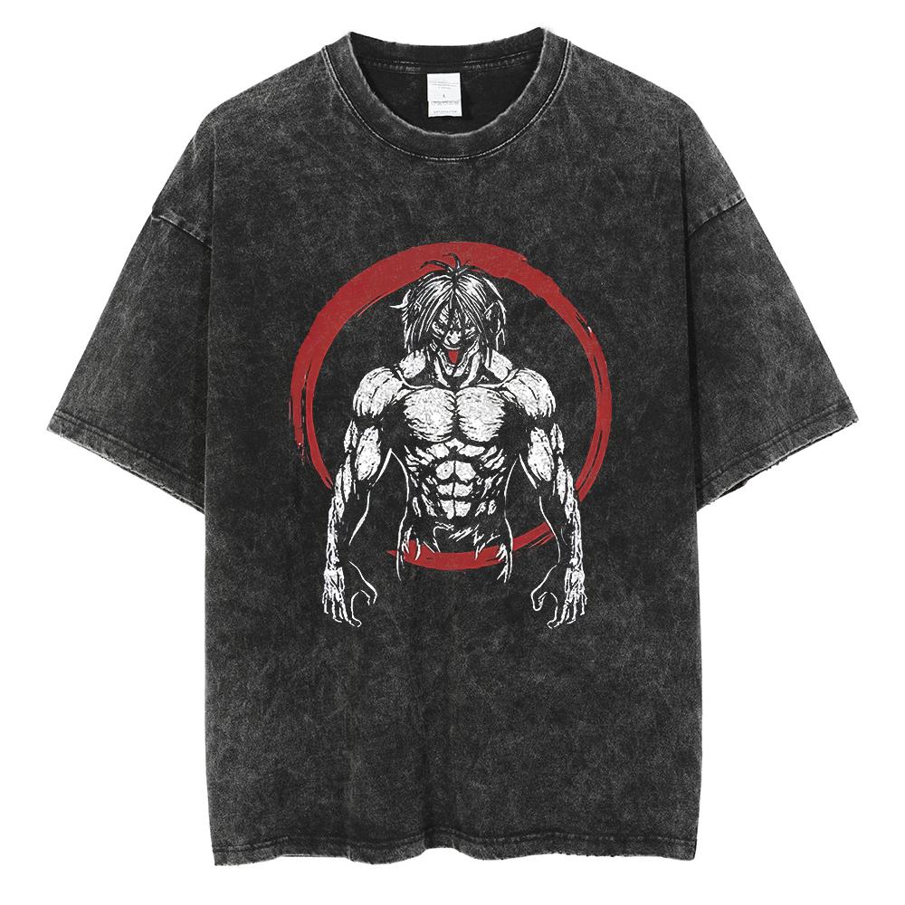 Eren Jager Attack on Titan Summer Streetwear Washed T-Shirt Anime Graphic Print TShirt Men Harajuku Cotton Oversize Vintage Tee