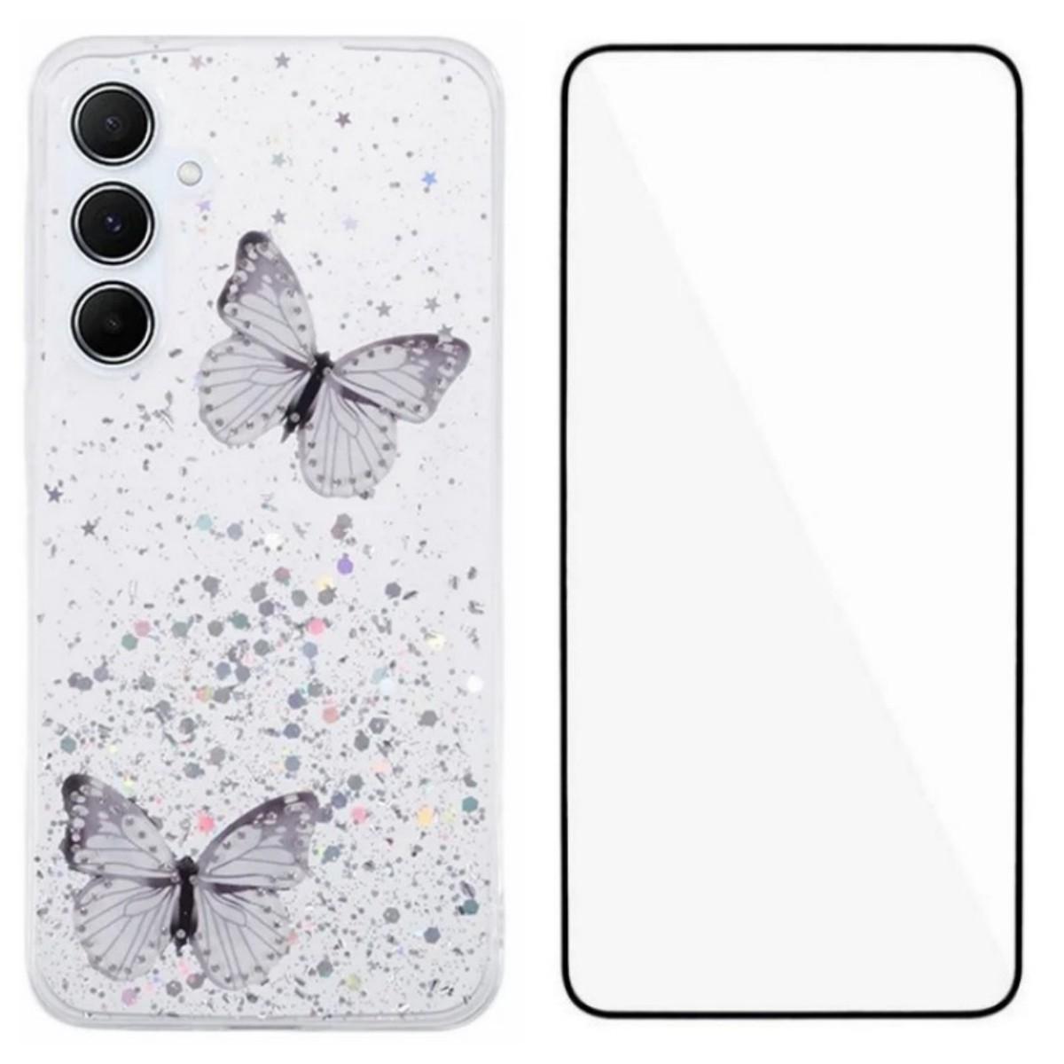 

For Samsung Galaxy A26 5G TPU Case WANLONFENG AW Series PVC Butterfly Epoxy Phone Cover with HD Film White