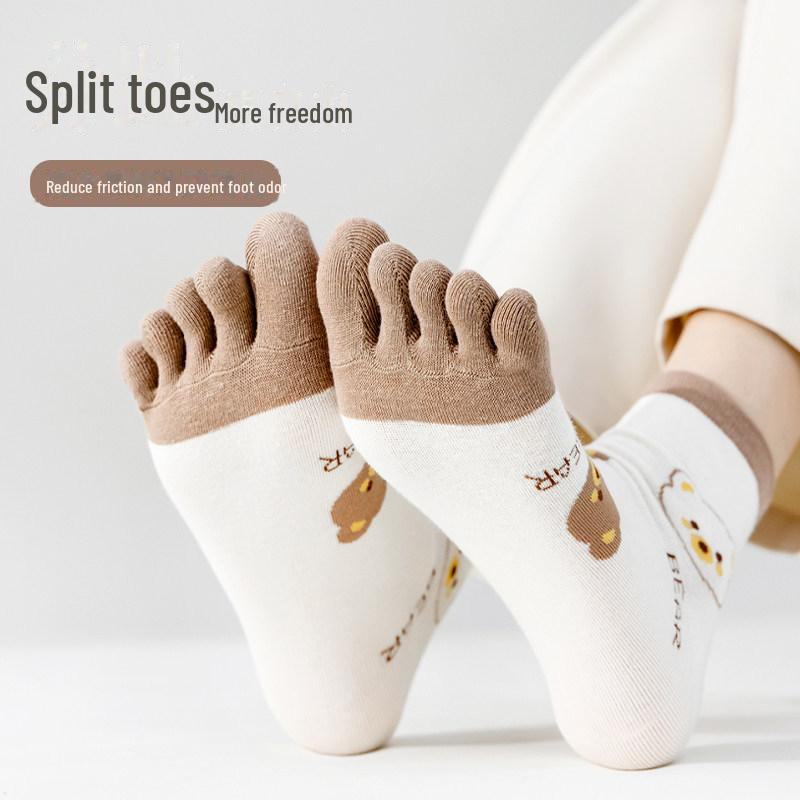 Women's Forest Style Summer Toe Socks: Medium Tube, Thin Cotton, Sweat-Absorbent, Five-Finger Design.