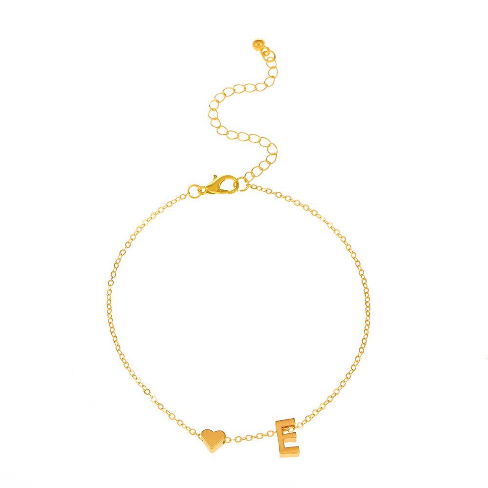 Gold Plated Initial & Heart Charm Bracelet, Customizable Letter Chain Bracelet for Women