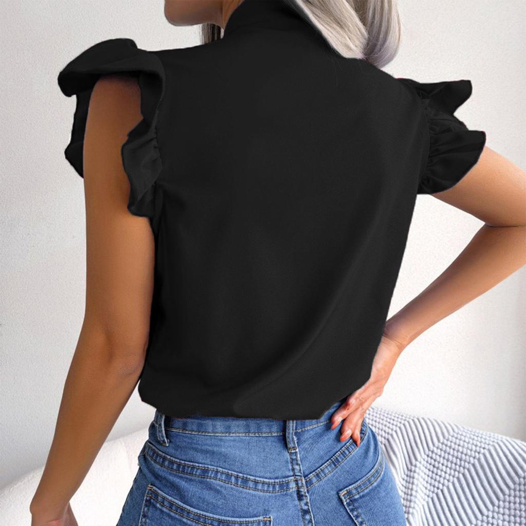 Women's Color Bowknot Short Sleeve Shirt