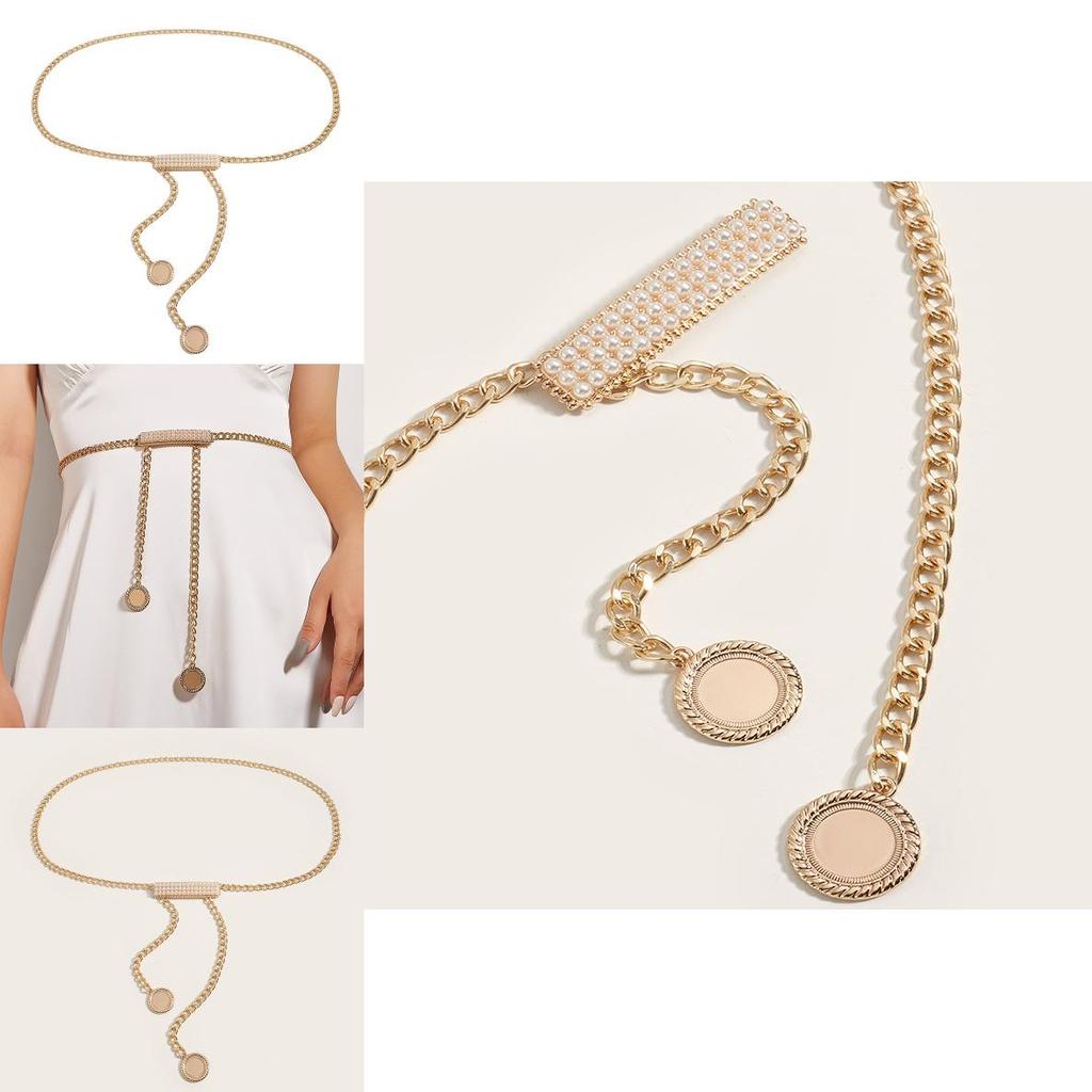 Fashion Metal Waist Jewelry For Women With Pearl Buckle And Chain Design For Casual Wear