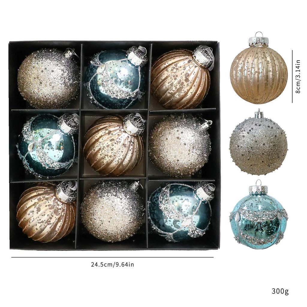 8cm 9pcs Christmas Balls Painted Special-shaped Xmas Decorative Hanging Ornaments Luxury Party Christmas Spheres Pendant 1116