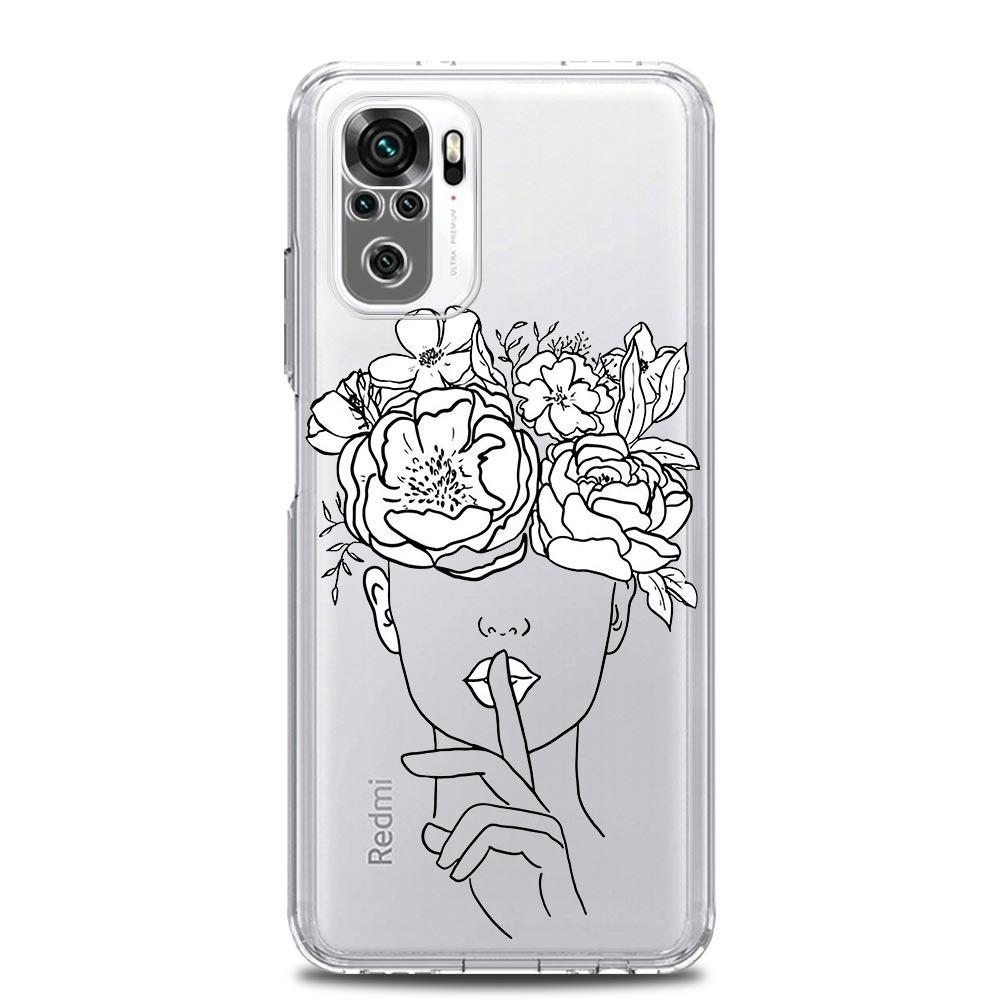 Geometric Art Girl Line Flower Clear Soft Phone Case For Xiaomi Redmi Note 12 11 9S 9 8 10 Pro+ 7 8T 9C 9A 8A K40 Gaming Cover