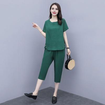 Kadın Yazlık İki Parça Set Günlük Kısa Kollu Üst Crop Pantolon Seti