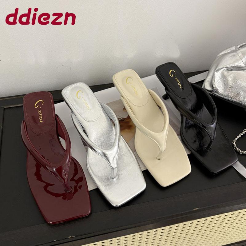 Fashion Fashion Square Toe Women Thin Heels Slippers Slides Female Flip Flops Shallow Ladies Heels Slippers Sandals Shoes Pumps