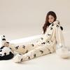 Cozy Fleece Pajama Set Couples Panda Cartoon Print Warm Winter Home Wear Long Sleeve Hooded