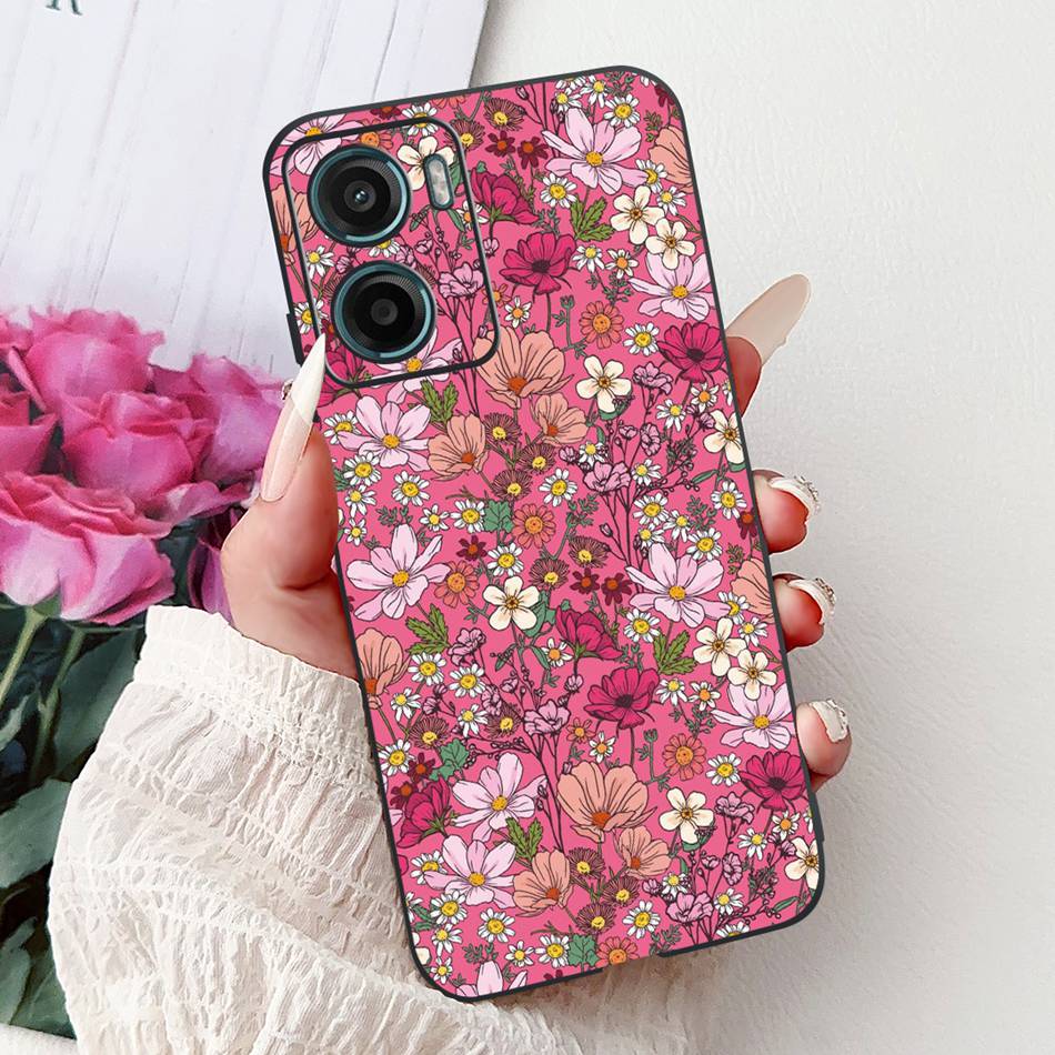 For Motorola Moto G05 G15 E15 2024 Floral Butterfly Phone Case For MOTO G05 G15 E15 4G Black Silicone Soft Lightweight Case