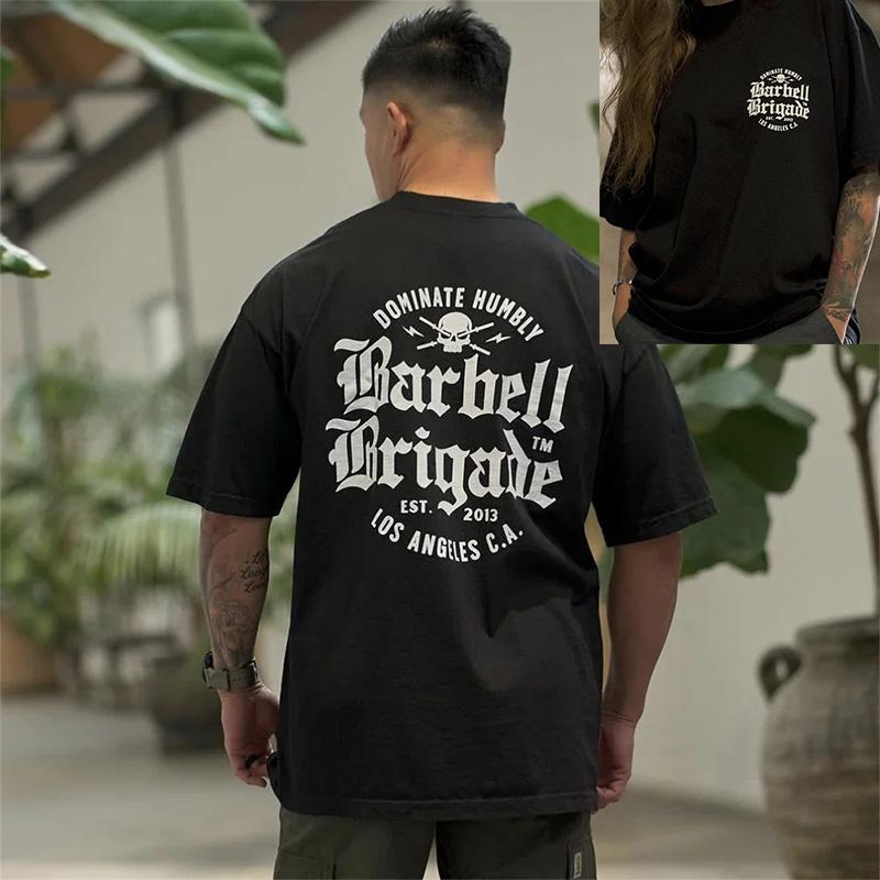 

Хлопковая футболка для зала Barbell Brigade Мужская Летняя Фитнес-одежда Круглый вырез Короткий рукав Свободная футболка Бодибилдинг Тренировочная футболка Топы S