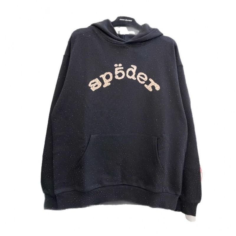 Premium Heavyweight Hooded Sweatshirt With Rhinestone Letter Print Unisex Streetwear Pullover Fall
